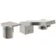 4-Loch-Badearmatur in Silber mit Wanneneinlauf, hergestellt von Ideal Standard. Das Design umfasst zwei Drehgriffe und einen ausgeformten Wasserhahn.